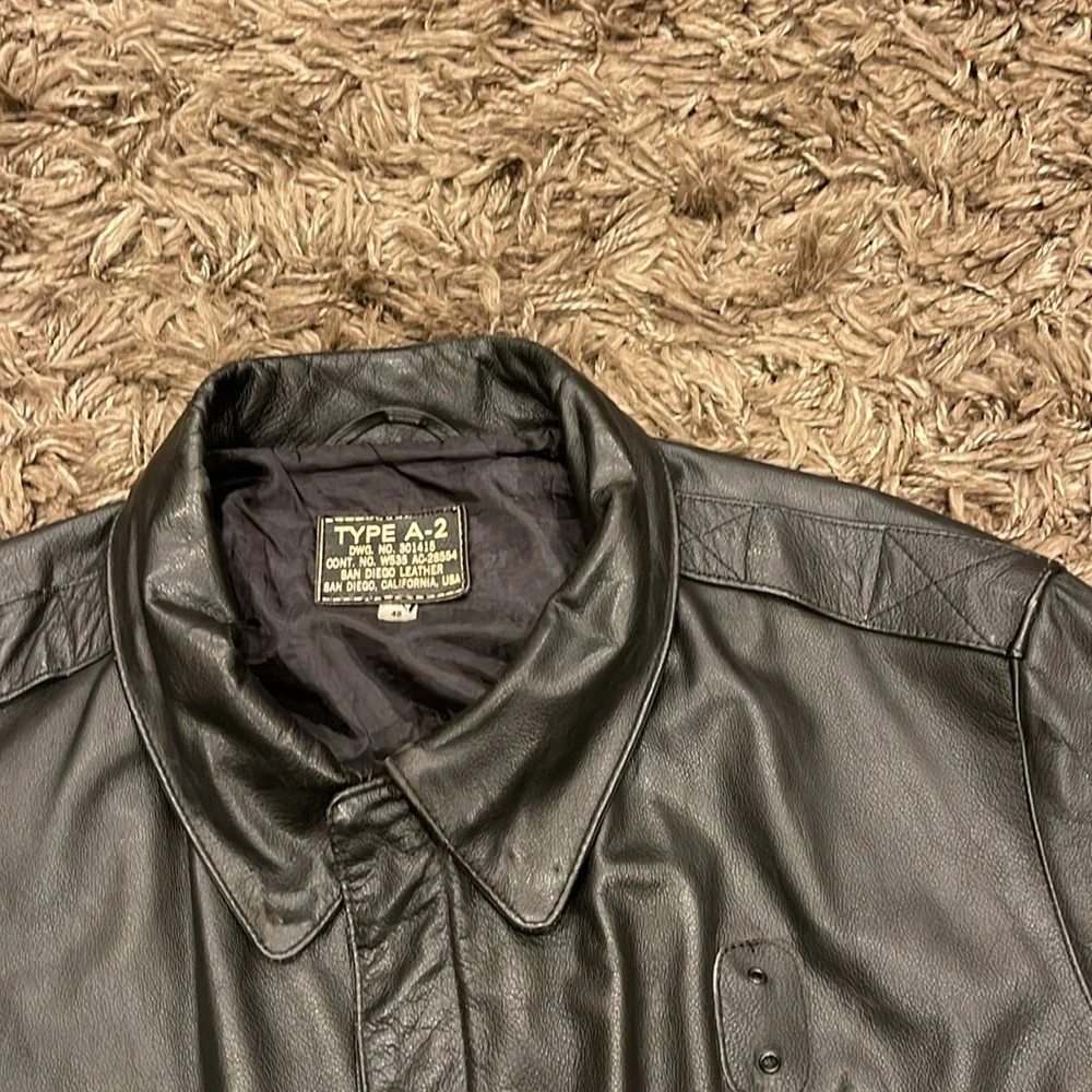 Vintage 90s Type A-2 Flight Leather Jacket 48 Deadstock Black San Diego